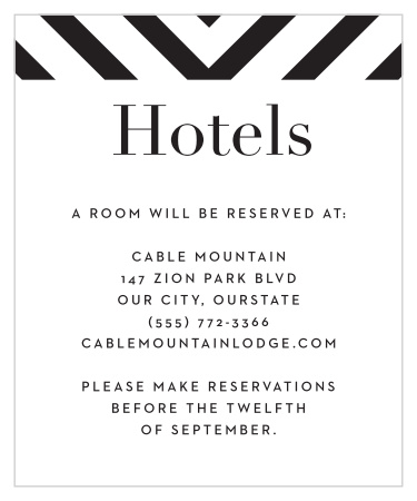 Our Boldly Striped Accommodation Cards let out-of-town family and friends know your local recommendations or where you've booked blocks of rooms. 