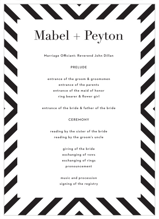 Our Boldly Striped Wedding Programs inform family and friends of every step of your marriage ceremony.