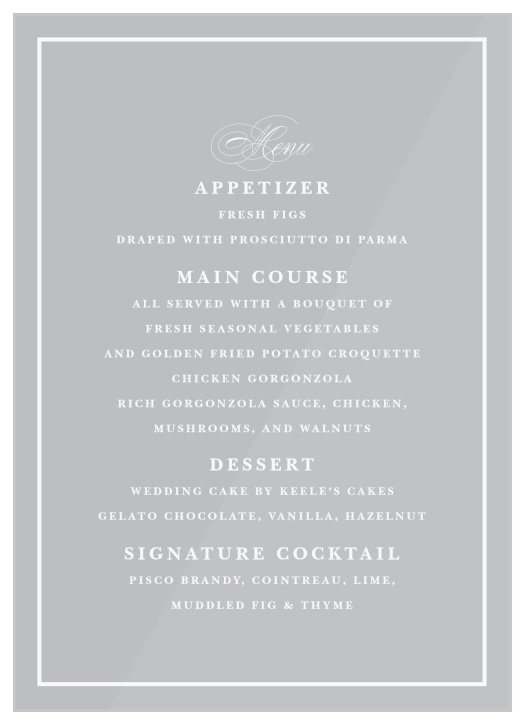 Display our Holy Union Clear Wedding Menus on your special day for a beautifully unique design that your guests can refer to for your event's meal.