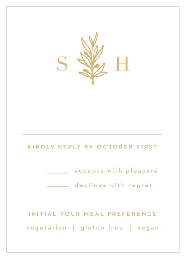 Gather a headcount of all of your family and friends that plan to come to the wedding with our Monogram Sprig Response Cards.