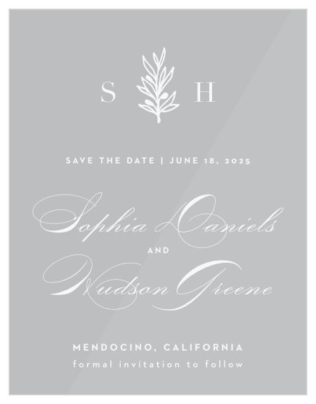 Family and friends are sure to mark their calendars for your wedding with our Monogram Sprig Clear Save the Date Cards.