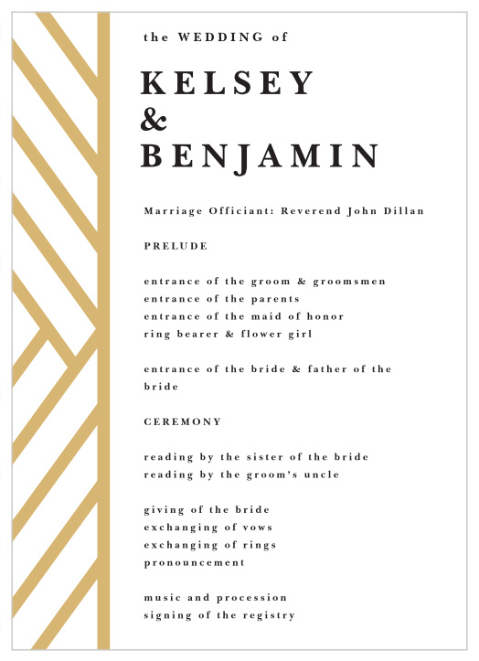 Inform family and friends of every step of your ceremony with our Modern Overlap Wedding Programs. 