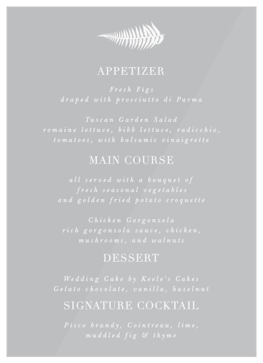 Dress your wedding in botanical beauty with our Love Fern Clear Menus.