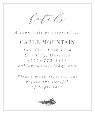 Share all the important details with botanical beauty with our Love Fern Accommodation Cards. 