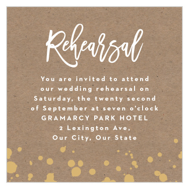 Practice makes perfect! Bring family and friends together the night before your wedding with our Classic Kraft Rehearsal Cards.