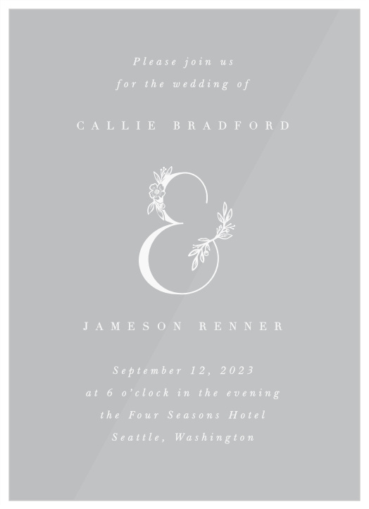 Share your wedding information in modern, simplistic fashion with our Mallow Ampersand Clear Wedding Invitations.