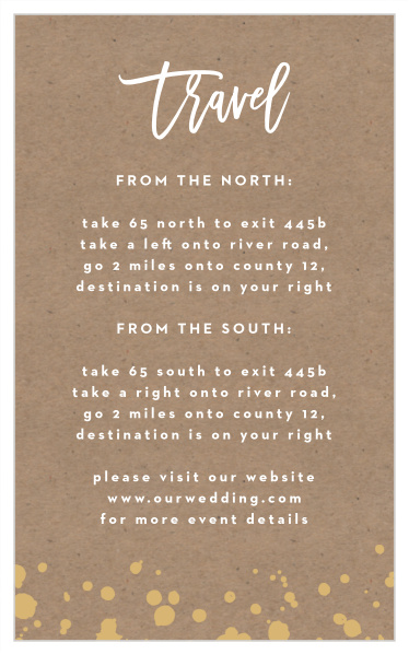Family and friends will have no issue finding their way to your wedding venue with the help of our Classic Kraft Direction Cards.