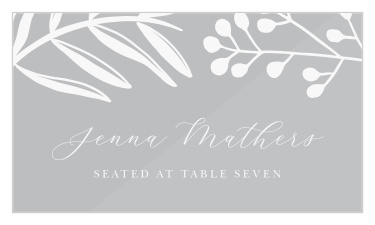 Share your wedding information exotic, regal fashion with our Stamped Foliage Clear Place Cards. 