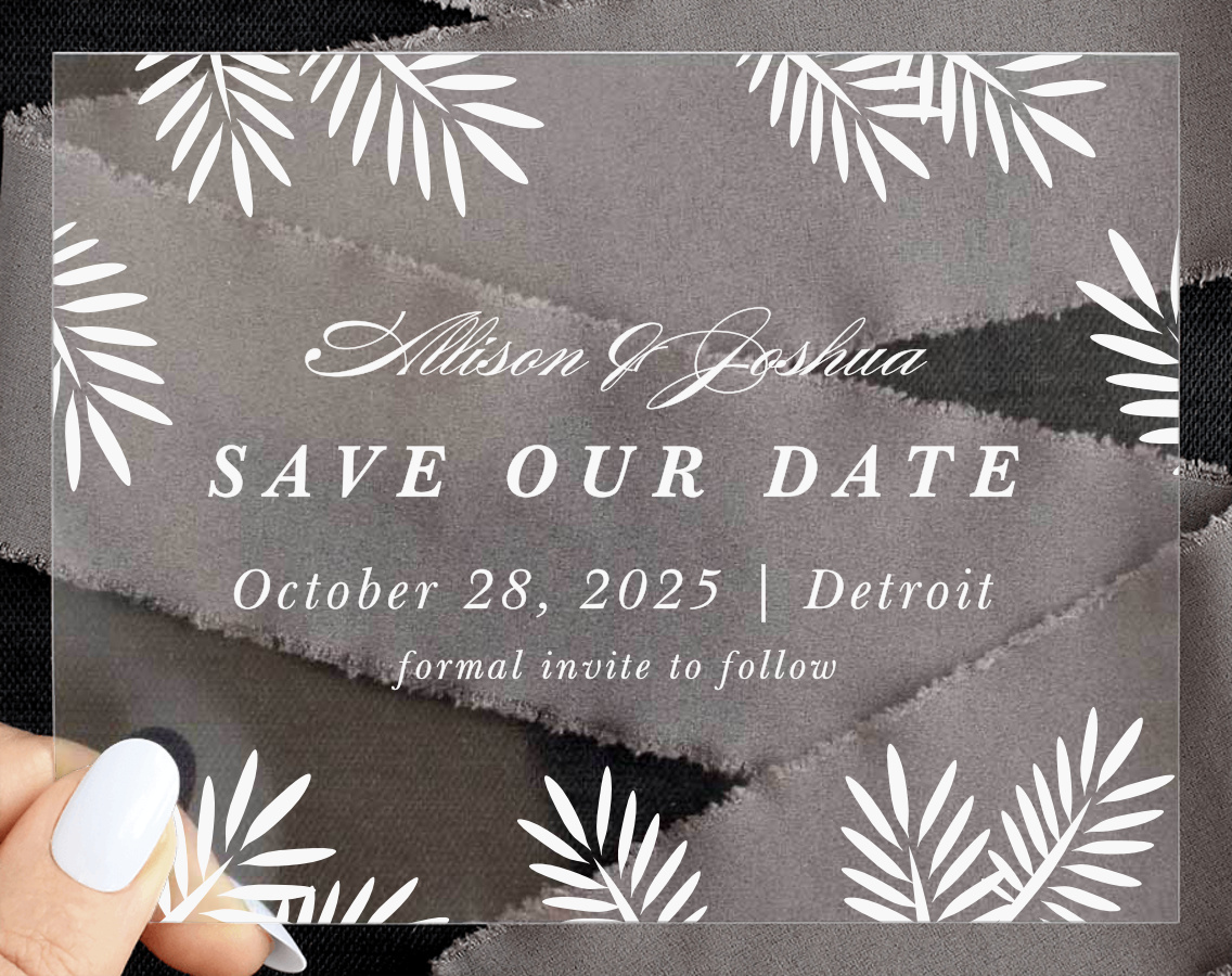 Frame of Fronds Clear Save The Date Cards