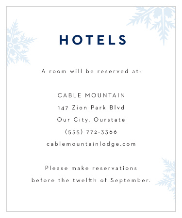 Share your wedding information in wintery wonder with our Stunning Snowflakes Accommodation Cards. 