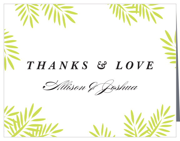 The support and presence of family and friends on your special day meant a lot to you, show them your appreciation with our Frame of Fronds Wedding Thank You Cards.