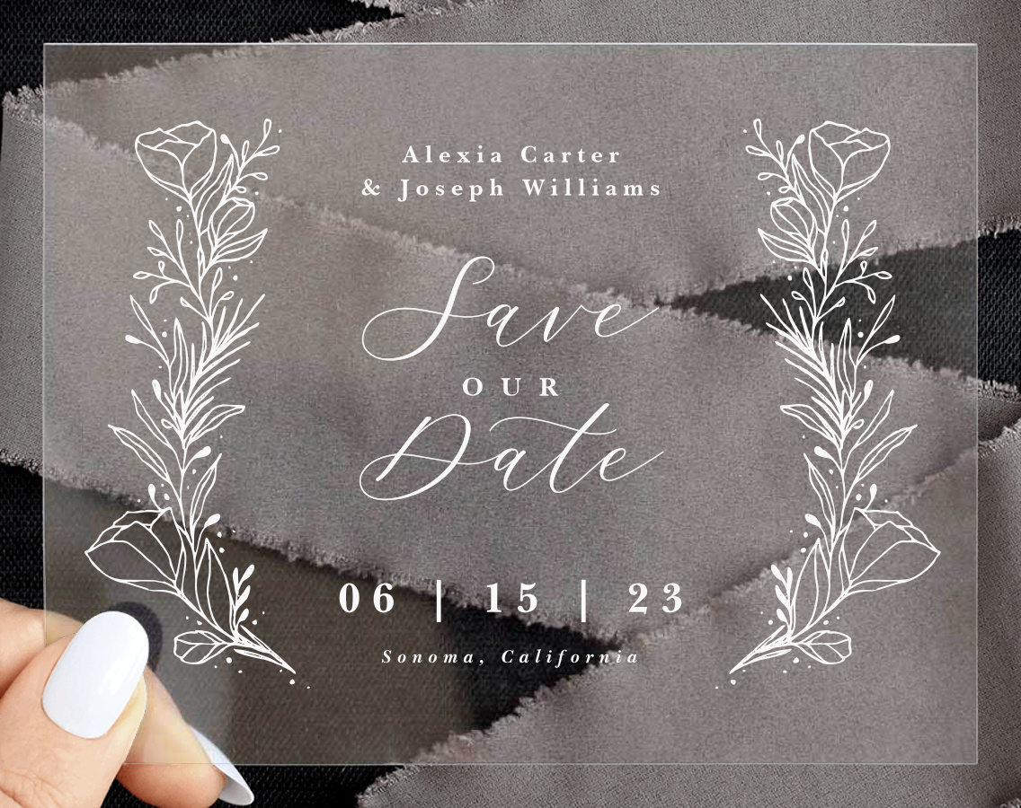 Tulip Wreath Clear Save The Date Cards
