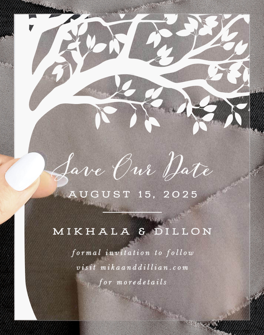 Rustic Tree Clear Save the Date Cards