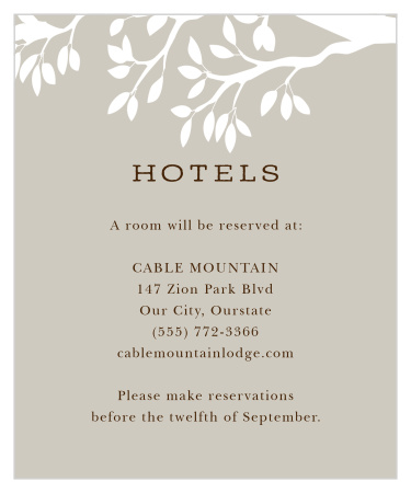 Our Rustic Tree Accommodation Cards are just what you need to notify all your guests of where to stay for your big day!