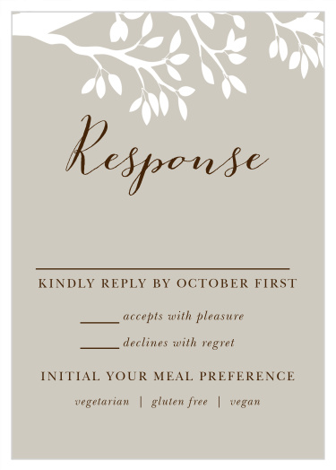 Gather a headcount of everyone that plans to attend your wedding with our Rustic Tree Response Cards.