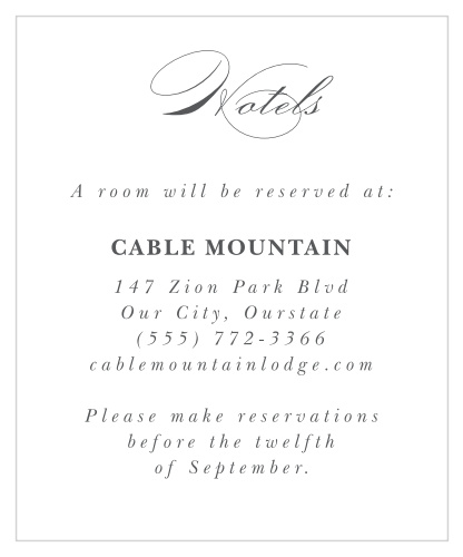 Keep your guests happy and comfortable throughout their visit for your special day, with our All Script Accommodations Cards!