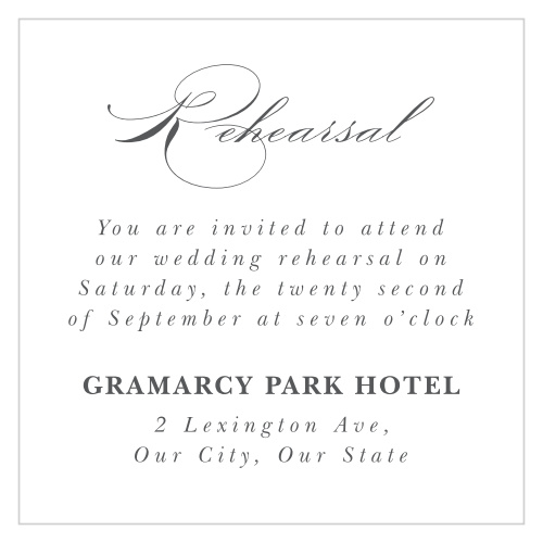 Invite your guests to some pre-wedding celebrations with our All Script Rehearsal Cards!