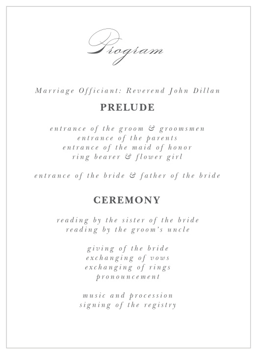 Allow your guests to feel even more apart of your special day, by providing our stylish All Script Wedding Programs!