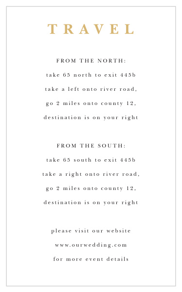 Our Joyful Union Directions Cards guide family and friends through every bend and turn on the way to your wedding venue. 