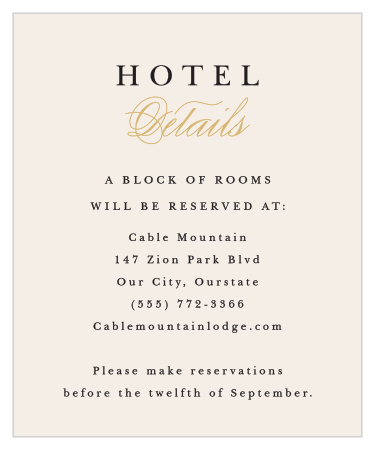 Inform out-of-town family and friends where you have booked a block of rooms with our Modern Monogram Accommodation Cards.