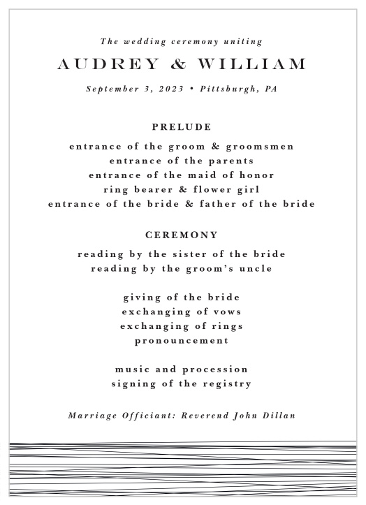 Walk family and friends through every step of your marriage ceremony with our Down The Aisle Wedding Programs. 