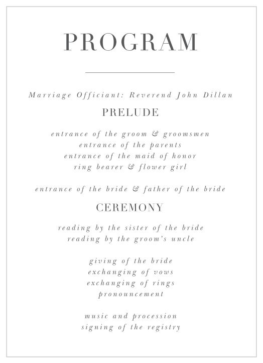 Easily guide your guests through the proceedings of your big day, by providing our Bold Bordering Wedding Programs!