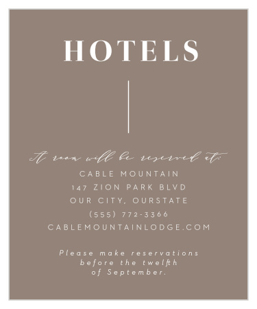 Give your guests all the information on lodging with our Lined Up Accommodation Cards.