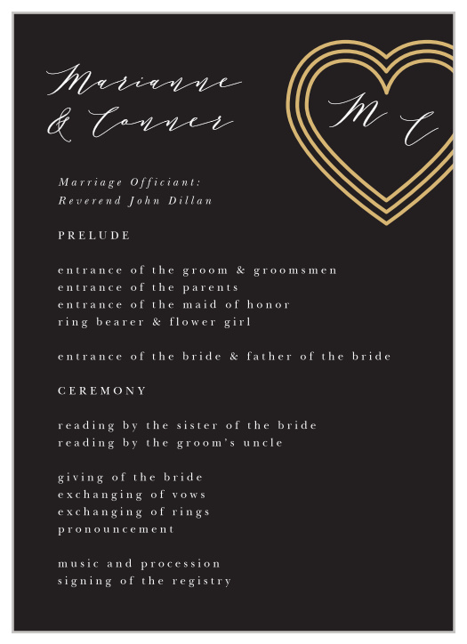 Walk family and friends through your ceremony with our Modern Triple Hearts Wedding Programs.