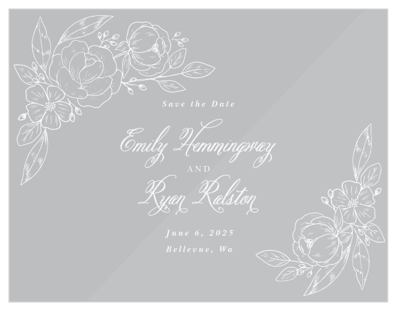 Our stylish Fine Florals Clear Save The Date Cards are just what you need to announce your special day.