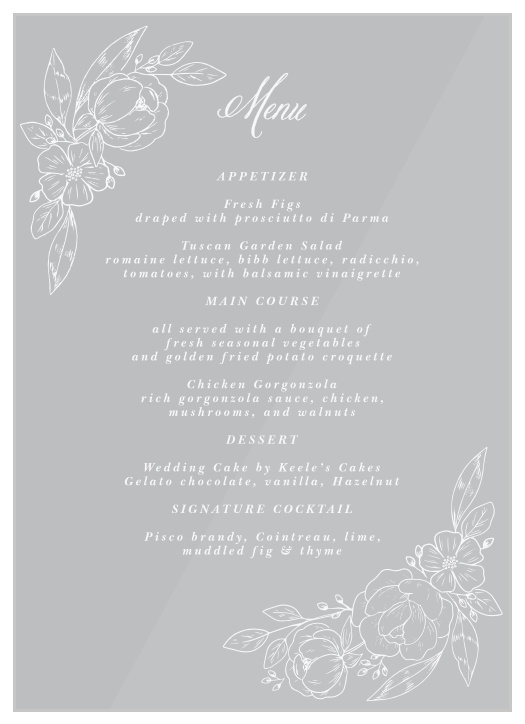 Our Fine Florals Clear Wedding Menus are fit for any wedding!