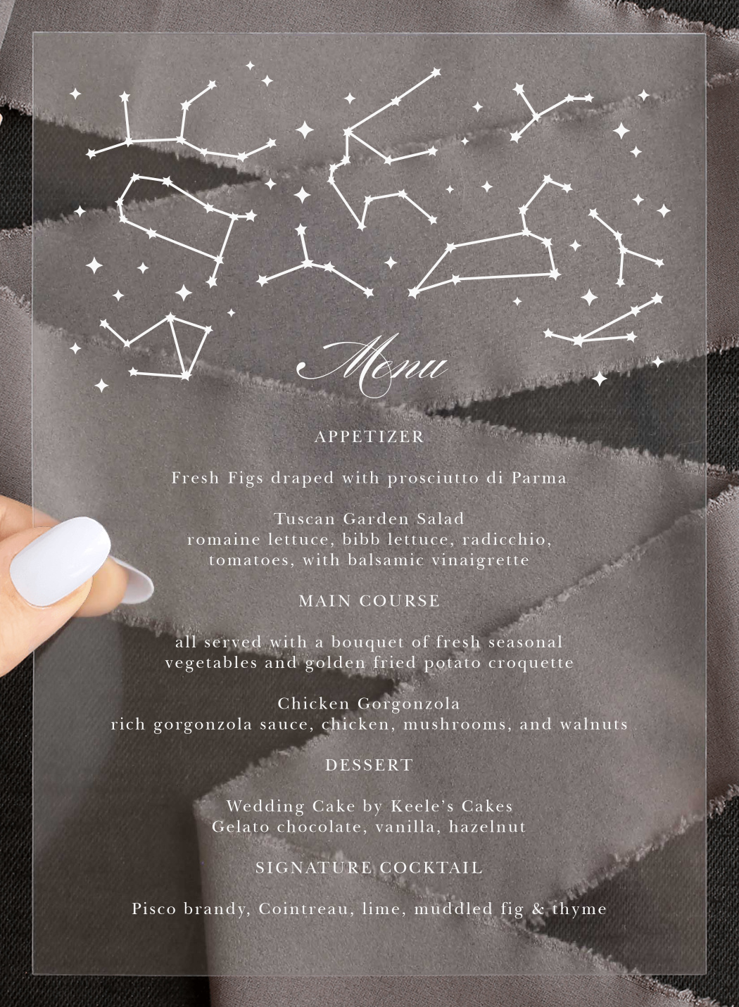 Classic Constellation Clear Wedding Menus