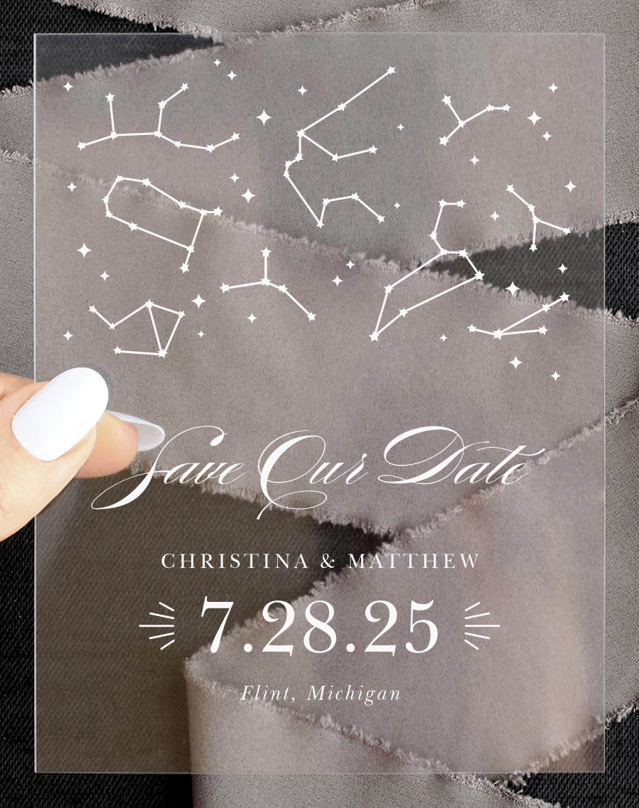 Classic Constellation Clear Save the Date Cards