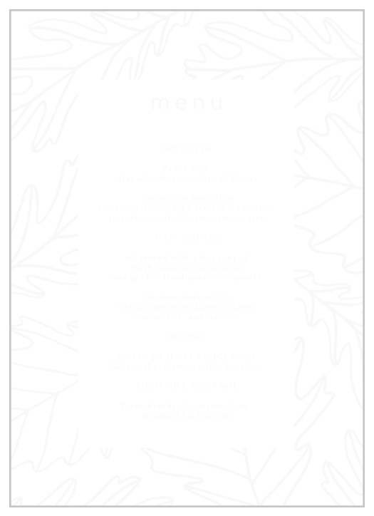 Inform family and friends of every delicious food that will be served at your reception with our Modern Autumn Clear Wedding Menus.