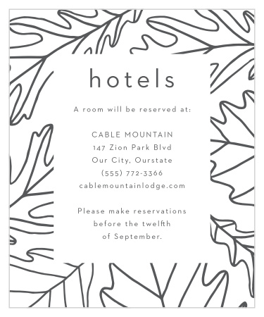 Inform out-of-town guests where you have booked a block of rooms with our Modern Autumn Accommodation Cards.