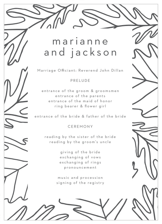 Walk family and friends through every step of your marriage ceremony with our Modern Autumn Wedding Programs.