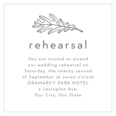 Bring family and friends together the night before to make sure the wedding goes off without a hitch with our Modern Autumn Rehearsal Cards.