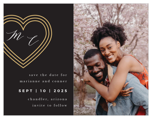 Family and friends are sure to pencil in your wedding date when you send out our Modern Triple Hearts Save the Date Cards.