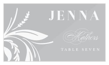 Our Timely Tradition Clear Place Cards guide family and friends to their seats at your wedding reception.