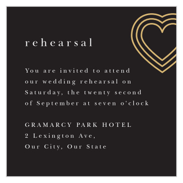 Practice makes perfect! Bring family and friends together before your big day with our Modern Triple Hearts Rehearsal Cards to ensure everything goes smoothly!