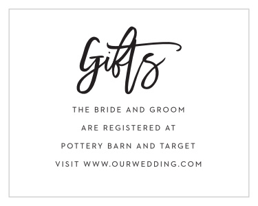 Let loved ones know where you would like your wedding gifts from with our Textured Script Registry Cards.