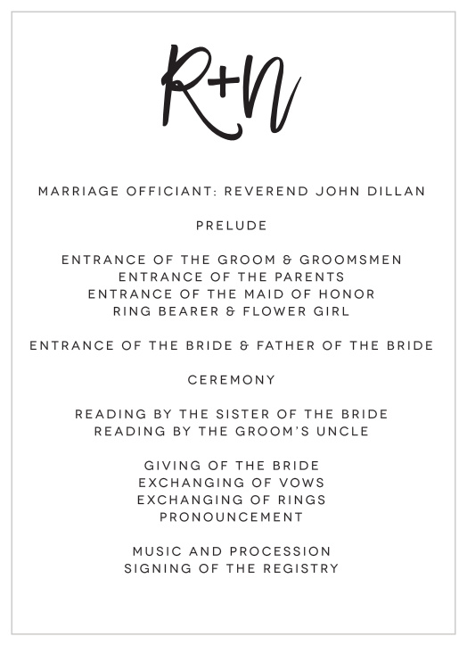 Walk friends and family through every step of your ceremony with our Textured Script Wedding Programs.