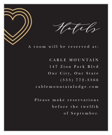 Let family and friends know where the best hotel in town is with our Modern Triple Hearts Accommodation Cards. 
