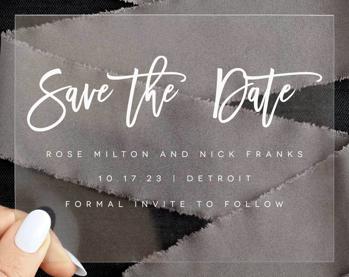 Textured Script Clear Save The Date Cards