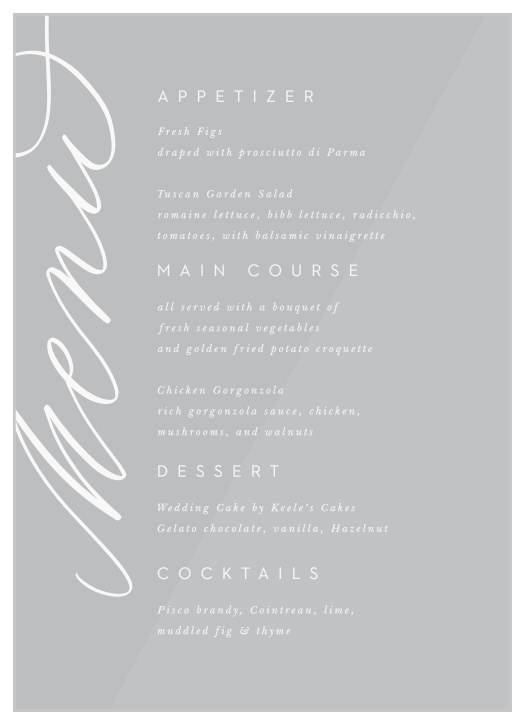Our Bold Script Clear Wedding Menus are the perfect way to outline the course selections at your wedding celebrations!