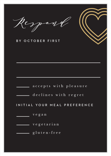 Gather a headcount of every friend and family member that plans to attend your wedding with our Modern Triple Hearts Response Cards.
