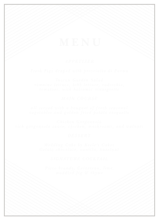 Describe every mouthwatering detail of your reception dinner to family and friends with our Modern Hexagon Clear Wedding Menus.