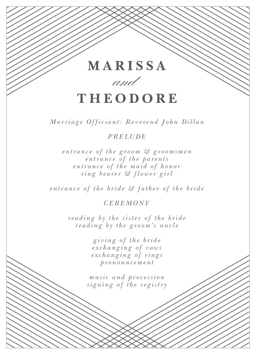 Walk friends and family through every step of your marriage ceremony with our Modern Hexagon Wedding Programs. 