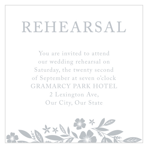 Let your guests know that they are also invited to some pre-wedding celebrations and good food when you include our Sophisticated Border Rehearsal Cards in your wedding suite!