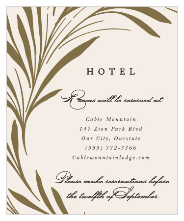 Recommend local hotels or let family and friends know where you have booked a block of rooms with the rustic look of our Swirling Wreath Accommodation Cards. 