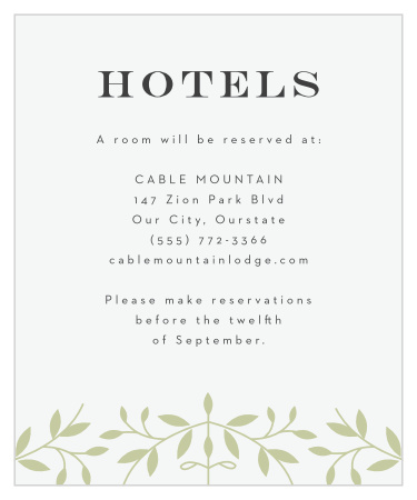 Share your wedding information in botanical splendor with our Laced in Laurels Accommodation Cards.